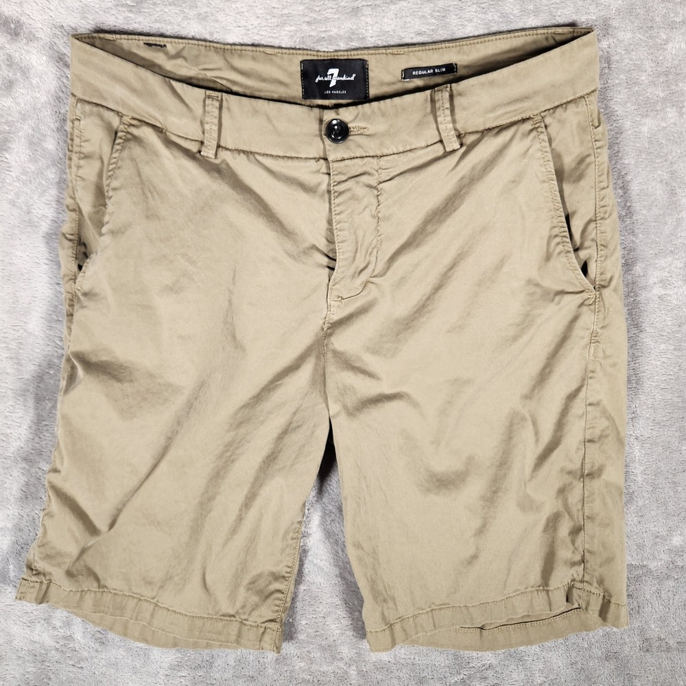 7 For All Mankind Chino Shorts‎ Mens 34 Khaki Excellent Regular Slim Twill